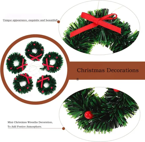 Vista 3 de 12 mini coronas navideñas de 1.57 pulgadas para decoraciones navideñas de casa de muñecas de 1/12