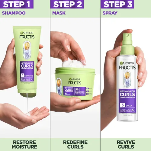 Vista 3 de Garnier Fructis Método para Rizos Productos para Cabello Rizado, Champú Hidratante Rellenador, Mascarilla Capilar y Spray Refrescante para Rizos