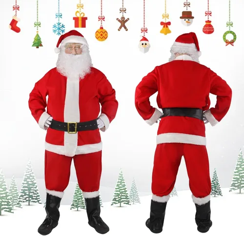 Vista 2 de Aotiooy Disfraz de Papá Noel, 10 piezas, traje de Papá Noel, para adultos, para hombres y mujeres, disfraz de Papá Noel para fiesta de Navidad