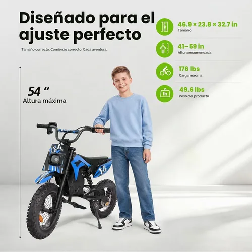 Vista 10 de isinwheel Bicicleta de cross eléctrica A14 de 36 V, 500 W, para niños de 5 Azul oscuro (500W)