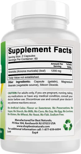 Vista 6 de Best Naturals Graviola Cápsulas Annona Muricata, 600 mg, 120