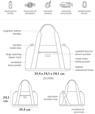 Vista 3 de Vooray Bolsa de lona para gimnasio con quemador de 23 litros, bolsa de viaje para mujeres y hombres, bolsa de gimnasio deportiva con compartimento