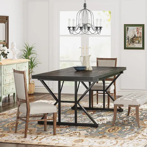 Vista 6 de Tribesigns Mesa de comedor estilo granja para 6 personas, mesa de comedor rectangular de madera de 70.8 pulgadas, mesa de cocina rústica con patas