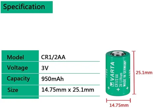 Vista 2 de Paquete de 2 baterías cilíndricas CR 1/2 AA Series de litio de 950 mAh