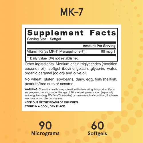 Vista 4 de Jarrow Formulas MK-7 90 mcg - Forma bioactiva de vitamina K2 - 60 porciones (cápsulas blandas) - para la salud ósea y cardiovascular - Suplemento
