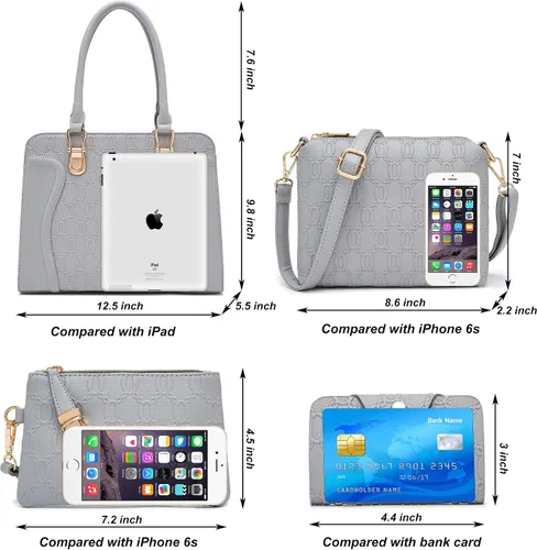 Vista 94 de Bolsos de mano de moda para mujer, bolsa de hombro, asa superior, bolsa de mano, juego de 4 piezas