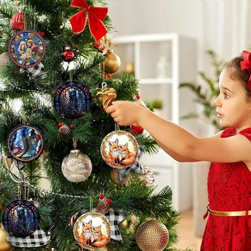 Vista 5 de Adorno de Navidad de zorro, árbol de Navidad de la familia de zorros, adornos de zorros de Navidad 2025, decoraciones colgantes de árbol, regalos