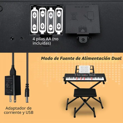 Vista 8 de GLARRY - Juego de teclado eléctrico de 61 teclas de tamaño completo para principiantes, niños, teclado de música portátil con banco de piano
