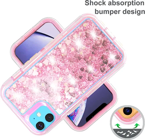 Vista 5 de Asuwish Funda de teléfono para iPhone 11 6.1 con protector de pantalla brillante líquida transparente de silicona híbrida de grado militar, funda