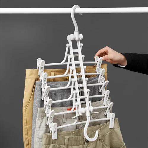 Vista 4 de Perchas multifuncionales para pantalones que ahorran espacio: paquete de 2 perchas de falda para armario, múltiples capas multifuncionales