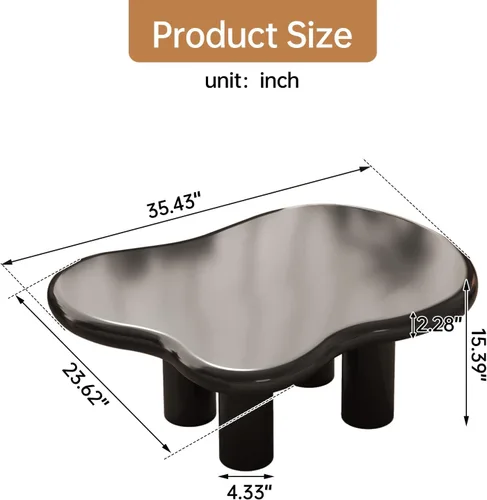 Vista 2 de Guyii Mesa de centro de nube de 35.43 pulgadas, mesa de centro negra para sala de estar, mesa de té irregular para interiores, mesa auxiliar moderna