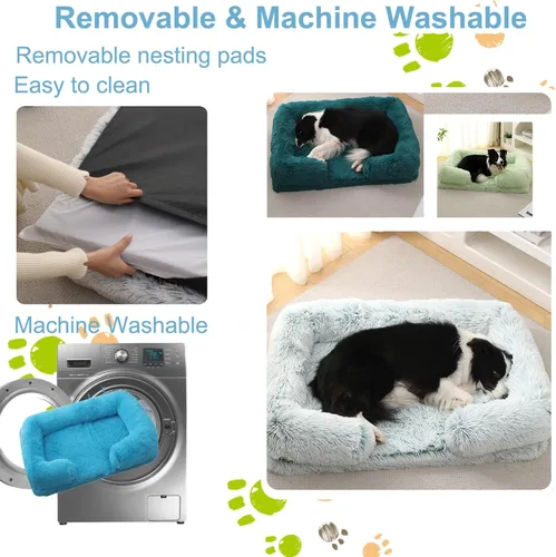 Vista 3 de Camas ortopédicas para perros de gran tamaño con forro impermeable y parte inferior antideslizante, cama rectangular lavable para perros y gatos