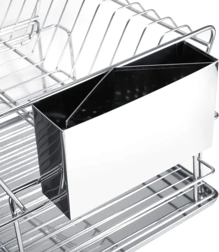 Vista 9 de Escurridor de platos, escurridor de platos de 2 niveles con escurridor, escurridor de platos de acero inoxidable con soporte para cubiertos