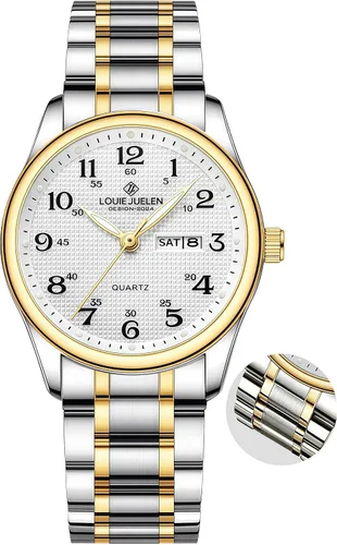 Vista 10 de Gosasa Reloj de cuarzo fácil de leer para personas mayores, números grandes, calendario, resistencia al agua de 98.4 ft, luminoso, reloj de pulsera