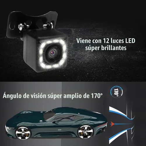 Vista 4 de QUICTO - Cámara de respaldo para auto, impermeable, ultra HD, 12 LED, visión nocturna, vista trasera, cámara de ángulo amplio de 170°, marco largo