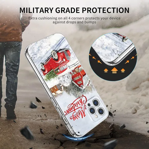 Vista 3 de Newseego Funda de Navidad para iPhone 12 Pro Max, serie a prueba de golpes, antiamarilla, policarbonato duro + TPU para mujeres y niñas, lindo coche