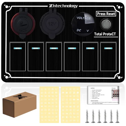 Vista 21 de Panel de interruptores basculantes para lanchas marinas, panel de interruptor de palanca impermeable de 8 bandas con doble USB y panel voltímetro