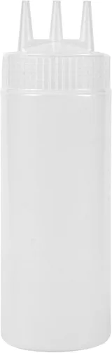 Vista 2 de Paquete de 6 botellas de plástico para apretar, transparentes, 12 onzas, punta de triple dispersión, 2.25 x 2.25 x 6.75 pulgadas por Restaurantware