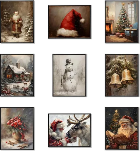 Vista 12 de ARKZSHO Juego de 9 impresiones en lienzo para pared de Halloween, pintura oscura de academia, pintura estética gótica espeluznante para galería