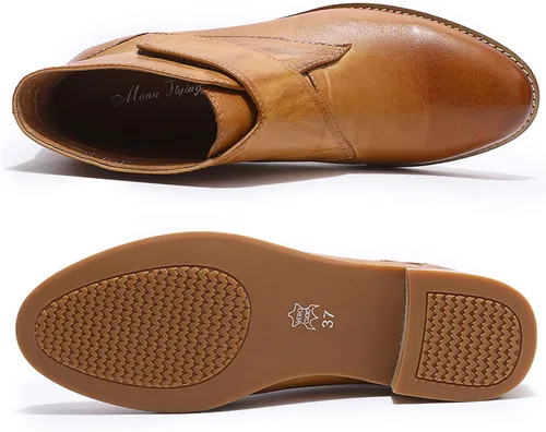 Vista 4 de Mona flying Botines de cuero cómodos para mujer, botas cortas de vestir de tacón bajo