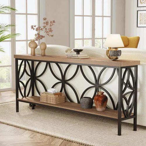 Vista 10 de Tribesigns - Mesa de sofá estrecha de 70.9 pulgadas, mesa de sofá larga industrial detrás del sofá, mesa consola de entrada con almacenamiento