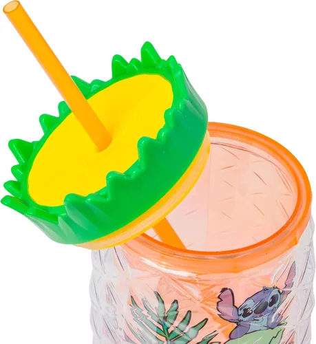 Vista 8 de Silver Buffalo Disney Lilo y Stitch Saludos desde Hawái con Scrump, Vaso de doble pared con forma de piña, 473 ml (16 oz)
