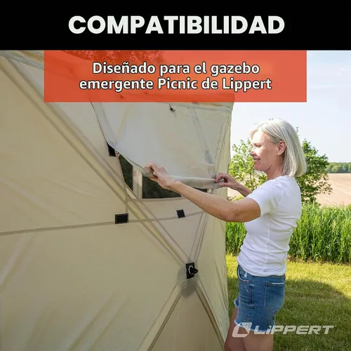 Vista 4 de Lippert Picnic y Camping Gazebo - Paneles de viento, paredes laterales para privacidad, color marrón (2021123290)