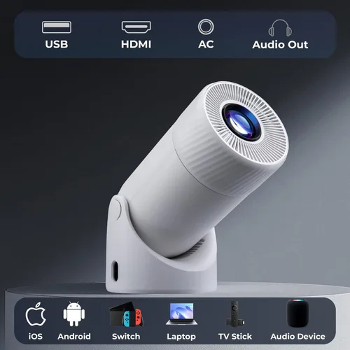 Vista 9 de Mini Proyector Soporta 4k, Wifi, Bluetooth, y Rotación de 180 Grados Altavoz Integrado Se Conecta a Teléfono iPhone/Android/TV Stick, Proyector