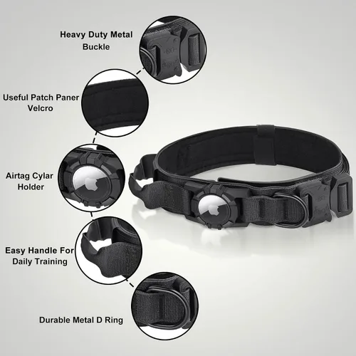 Vista 4 de Collar de perro Airtag mejorado impermeable, ajustable, nailon para entrenamiento con GPS Collar de perro con soporte AirTag, asa de control