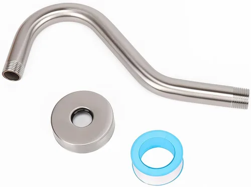 Vista 8 de NearMoon Brazo de extensión de ducha en forma de J, extensor de altura de cabezal de ducha de acero inoxidable con brida, diseño de tubo elevador