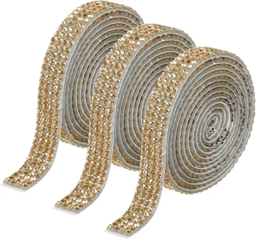Vista 55 de MECCANIXITY 3 rollos de cinta de diamantes de imitación autoadhesiva de 3 yardas y 0.315 in para proyectos de artes y manualidades, pasteles de Beige