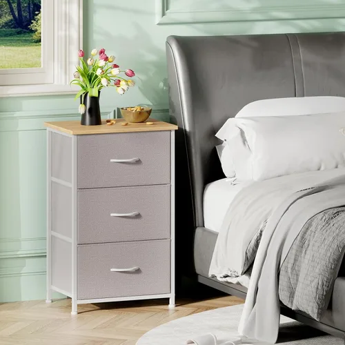 Vista 2 de Somdot - Cómoda para dormitorio con 3 cajones, organizador de almacenamiento con cajones de tela con contenedores de tela removibles para armario