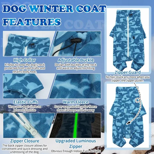 Vista 2 de ROZKITCH Abrigo térmico de invierno para perro, pijama de forro polar suave, resistente al viento, chaqueta cálida para clima frío, chaleco