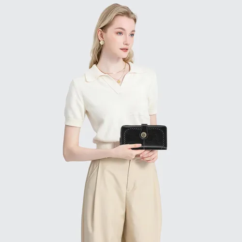 Vista 6 de SENDEFN Cartera de cuero para mujer, con bloqueo RFID, tarjetero para tarjetas de crédito, cartera de mano para mujer