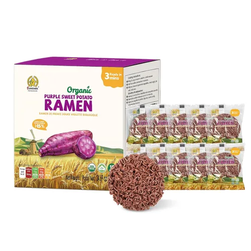 Vista 8 de SUNGIVEN Fideos ramen orgánicos, remolacha, saludable, bajo en sodio, listos en 3 minutos, sin fritos instantáneos, sin aditivos ni conservantes
