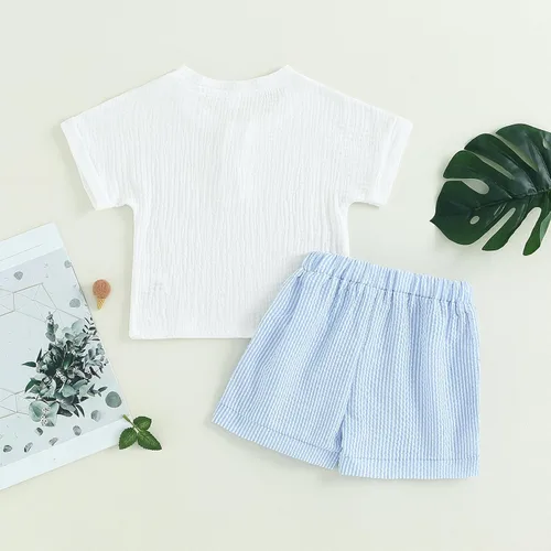 Vista 28 de fhutpw Conjunto de 2 piezas de ropa de verano para bebés, camiseta de manga corta, cintura elástica, pantalones cortos para niños pequeños