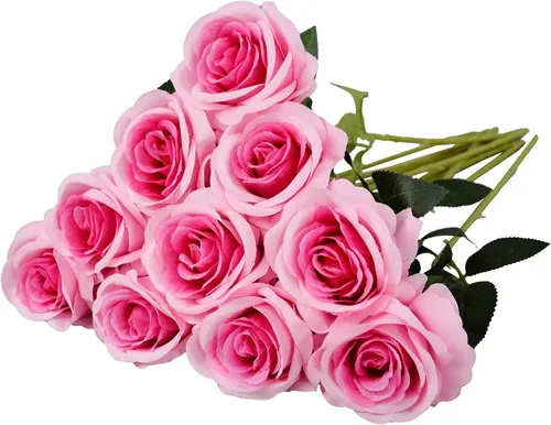 Vista 15 de Eternal Blossom 10 flores artificiales de seda de rosa negra de 19.7 in para ramo de novia, decoración de boda para el hogar Negro