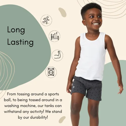 Vista 4 de Feathers Camiseta sin mangas blanca para niños, 100% algodón, sin etiquetas, paquete de 3