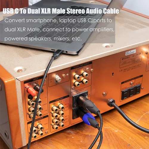 Vista 7 de Cable de audio USB C a doble XLR macho de 3.3 pies,Cable amplificador de potencia estéreo macho USB C a 2 XLR, conexión USB c para teléfono móvil