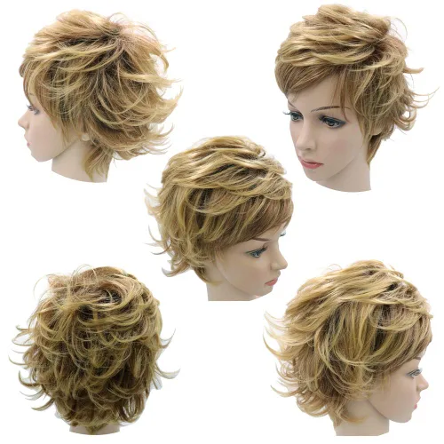 Vista 5 de 7.9 in Niñas Moda Corto Suelto Grande Rizado Cabello Mujeres Cosplay Peluca De Oro
