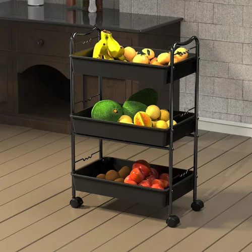 Vista 5 de Deco Brothers Carrito utilitario de almacenamiento de metal de 3 niveles con ruedas, negro