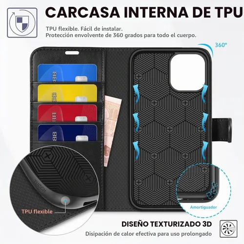 Vista 5 de TUCCH Funda tipo cartera compatible con iPhone 12 Pro Max 5G de 6.7 pulgadas, con ranura para tarjetas de piel sintética