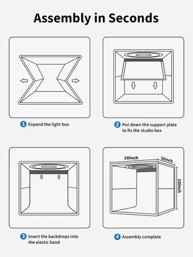 Vista 6 de Caja de luz Glendan para fotografía, caja de fotos de 10"x10" con 88 luces LED de alto índice de reproducción cromática, 6 fondos de PVC