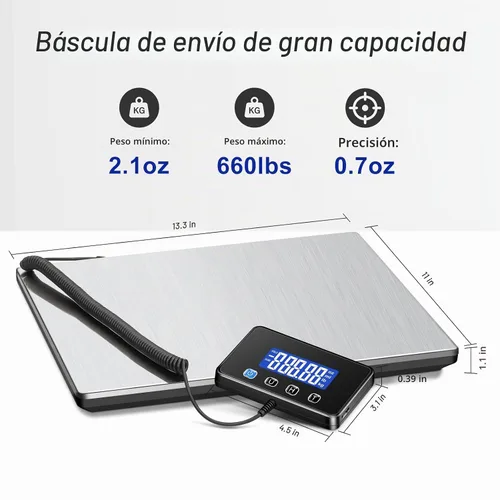 Vista 2 de KUAIVO Báscula de Envío, Báscula Postal Digital de Servicio Pesado de 660 libras para Paquetes, Báscula de Franqueo de Alta Precisión de 0.7 onzas