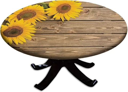 Vista 102 de Mantel redondo ajustable con borde elástico floral azul, mantel con borde elástico de estilo floral pastoral, almohadilla de mesa de poliéster