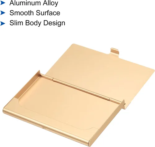 Vista 5 de PATIKIL Portatarjetas de visita, 2 piezas de aleación de aluminio, funda delgada para tarjetas de nombre para mujeres y hombres, dorado, azul
