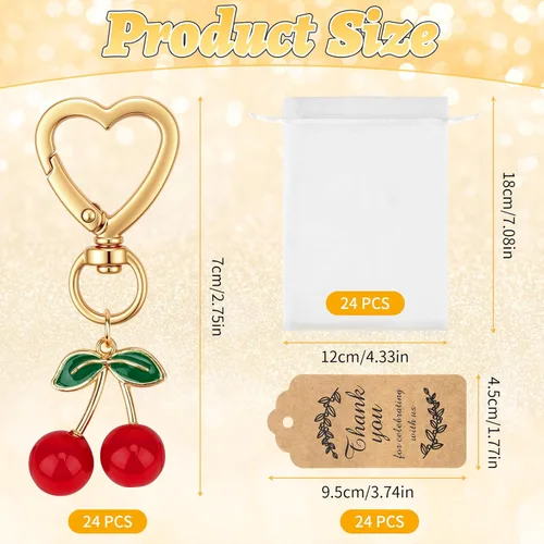 Vista 2 de Dreamtop Llavero de cereza para fiesta, 24 juegos de llaveros de cerezas, regalos de fiesta de Navidad, regalo de agradecimiento, accesorios