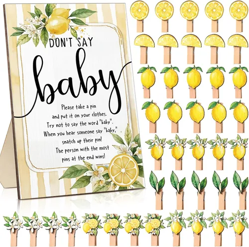 Vista 12 de Unittype 51 Piezas No Digas Bebé Juego de Baby Shower Regalos Incluye Letrero de Baby Shower Tema Abeja y 50 Mini Pinzas de Ropa de Abeja para Niños