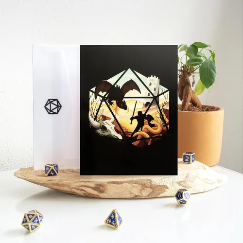Vista 3 de Glassstaff - Tarjeta de felicitación de cumpleaños con sobre de dados D20 para Calabozos y Dragones, regalo de postal de dados DnD, decoraciones