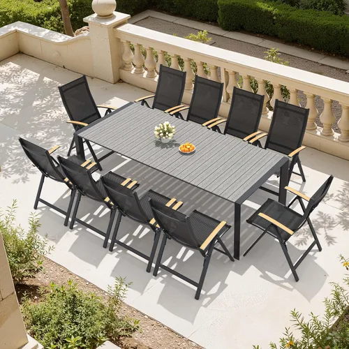 Vista 10 de Crestlive Products Juego de comedor de patio de 9 piezas, mesa de aluminio de 83 pulgadas para exteriores con 8 sillas reclinables, respaldo